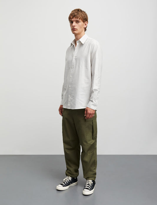 Cotton Oxford Sune Stripe Shirt BD, White/Corn Husk/Kalamata