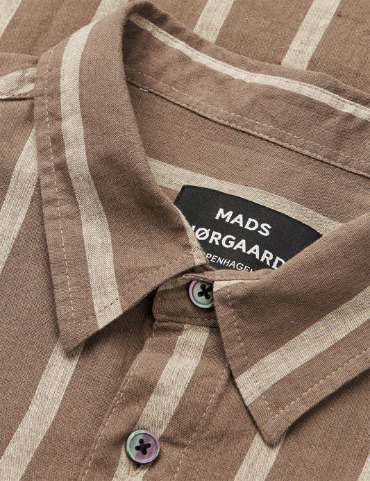 Cotton Linen Sune Stripe Shirt, Walnut/Castle Wall