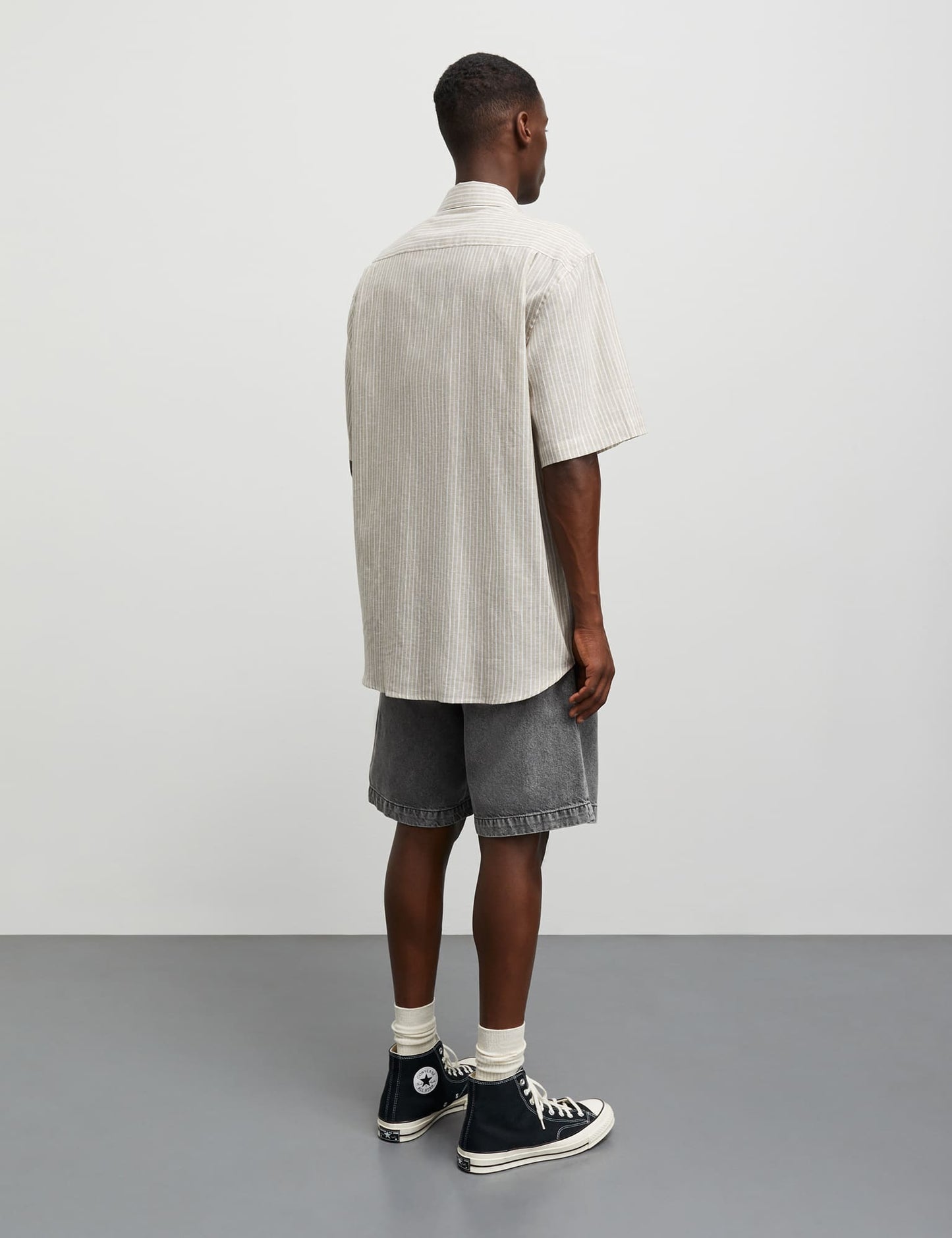 Cotton Linen Victor Stripe Shirt SS, Trench Coat/White