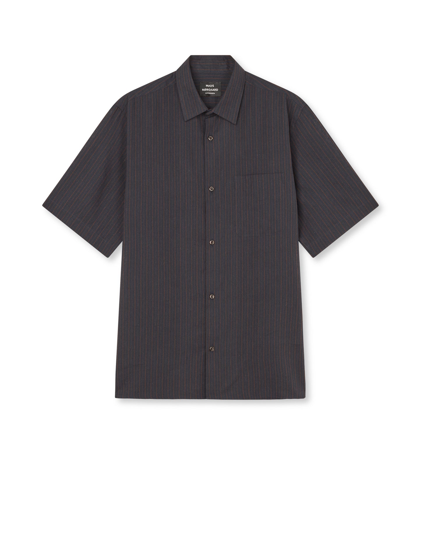 Cotton Linen Victor Stripe Shirt SS, Chicory Coffee/Parisian Night