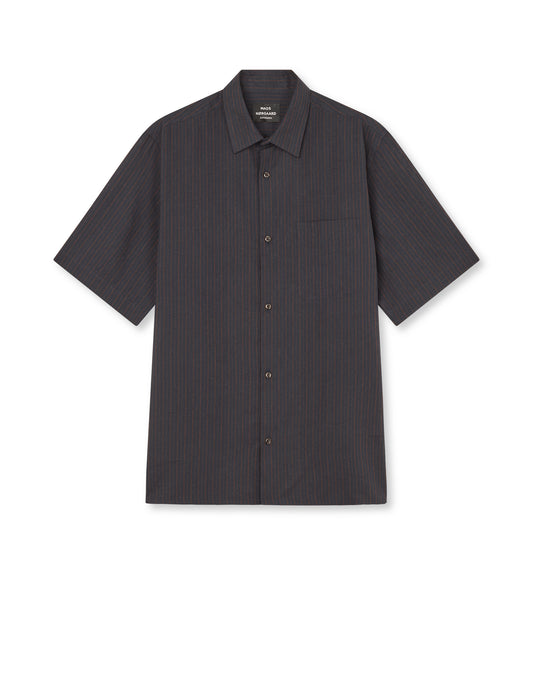 Cotton Linen Victor Stripe Shirt SS, Chicory Coffee/Parisian Night