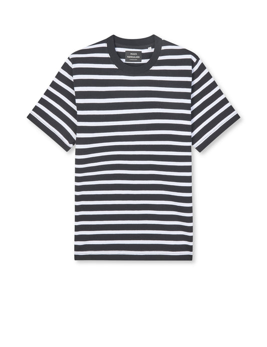 Cotton Jersey Stripe Frode Tee, White/Black