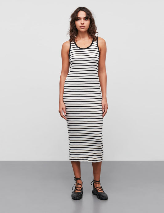 2x2 Cotton Stripe Ama Dress, Vanilla Ice/Black