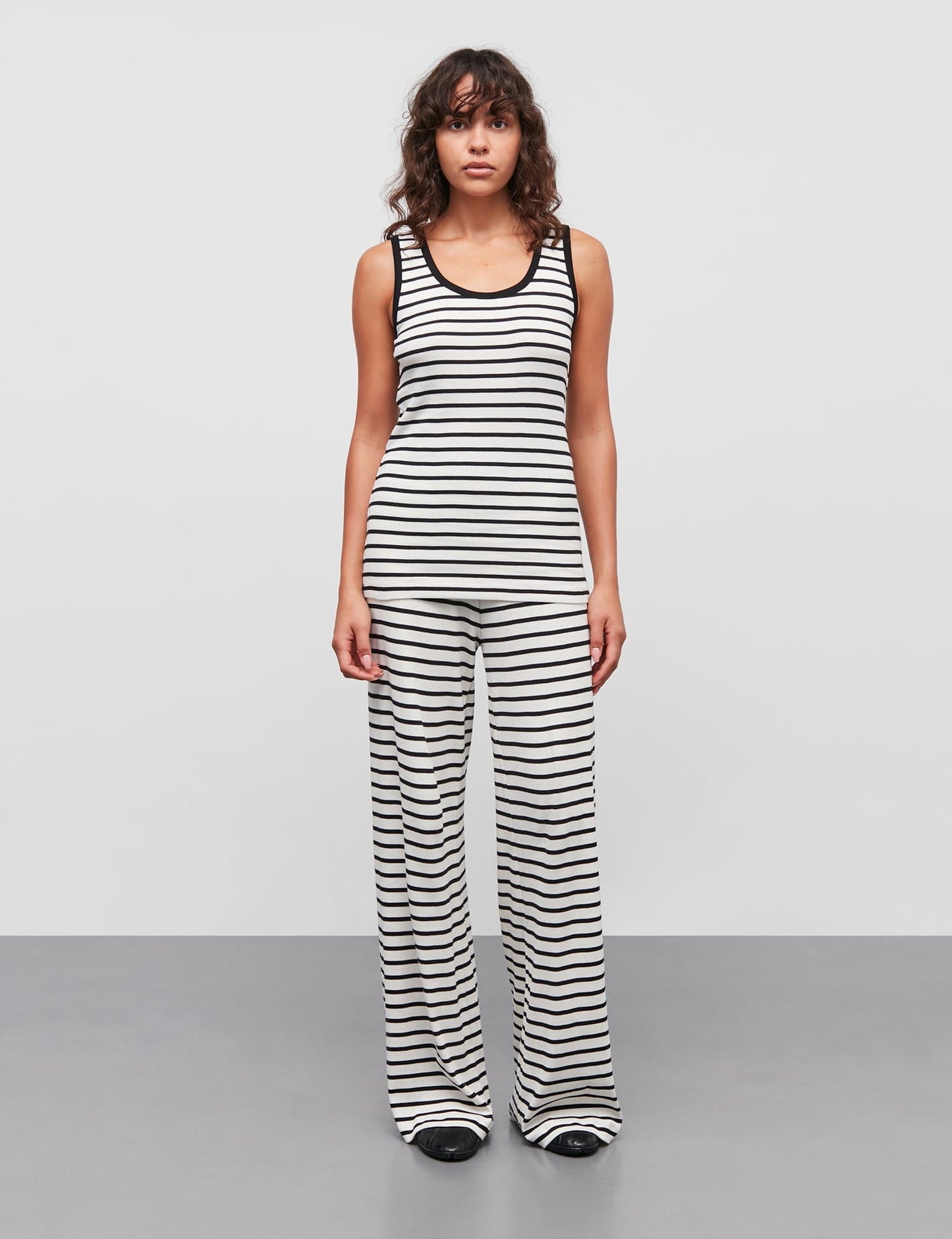2x2 Cotton Stripe Amour Tank Top, Vanilla Ice/Black