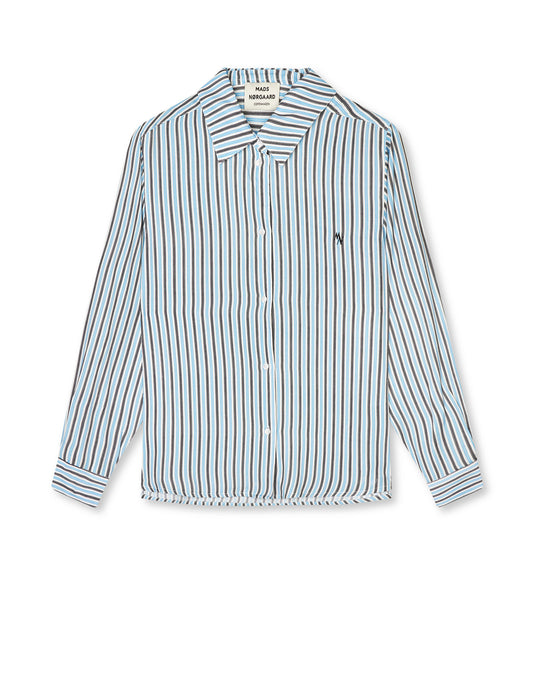 Delicate Twill Crane Shirt AOP, Pinstripe AOP/Malibu Blue