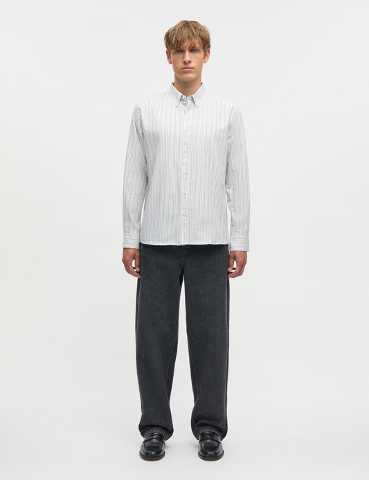 Cotton Oxford Sune Stripe Shirt BD FAV, Deep Sea