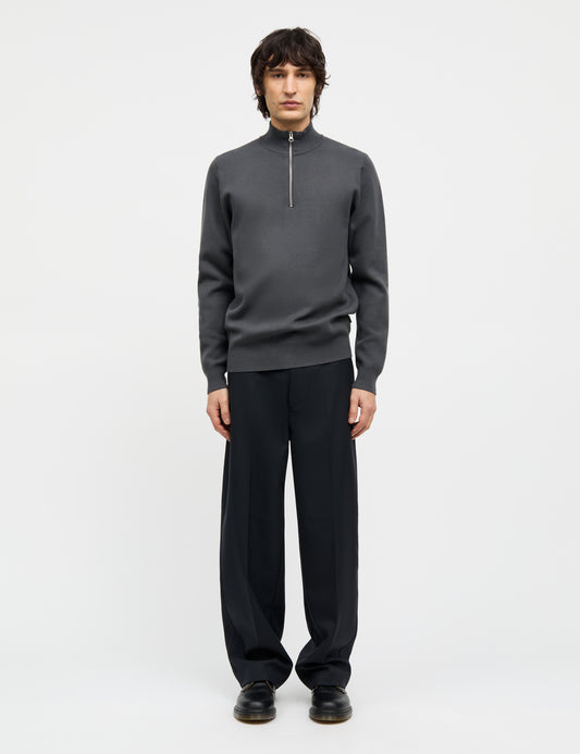 Wool Klemens Half Zip Knit, Charcoal Melange