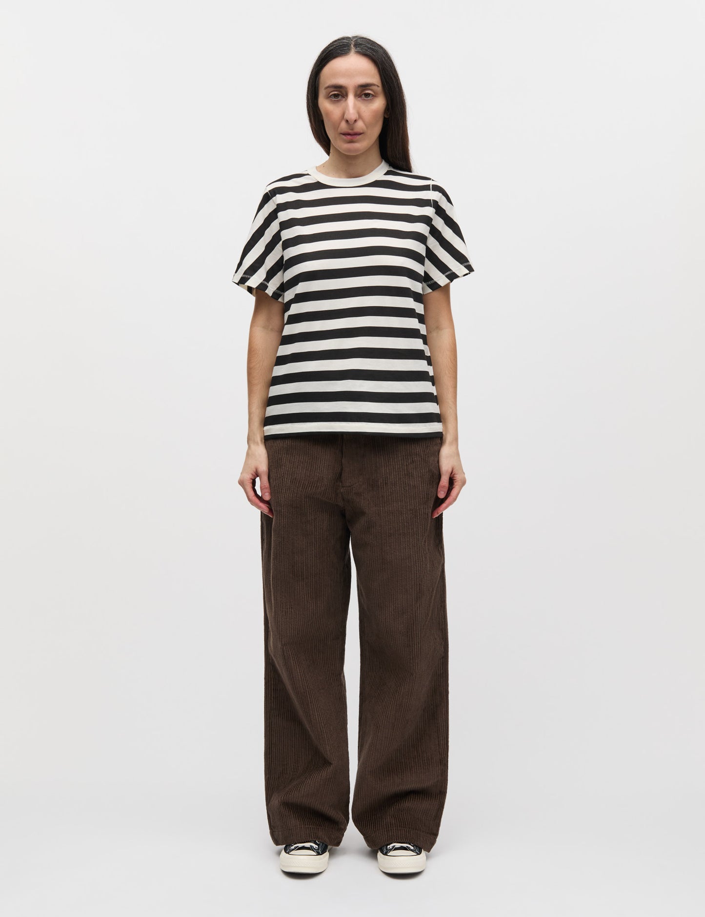 Single Cotton Grace Tee, Black/Snow White