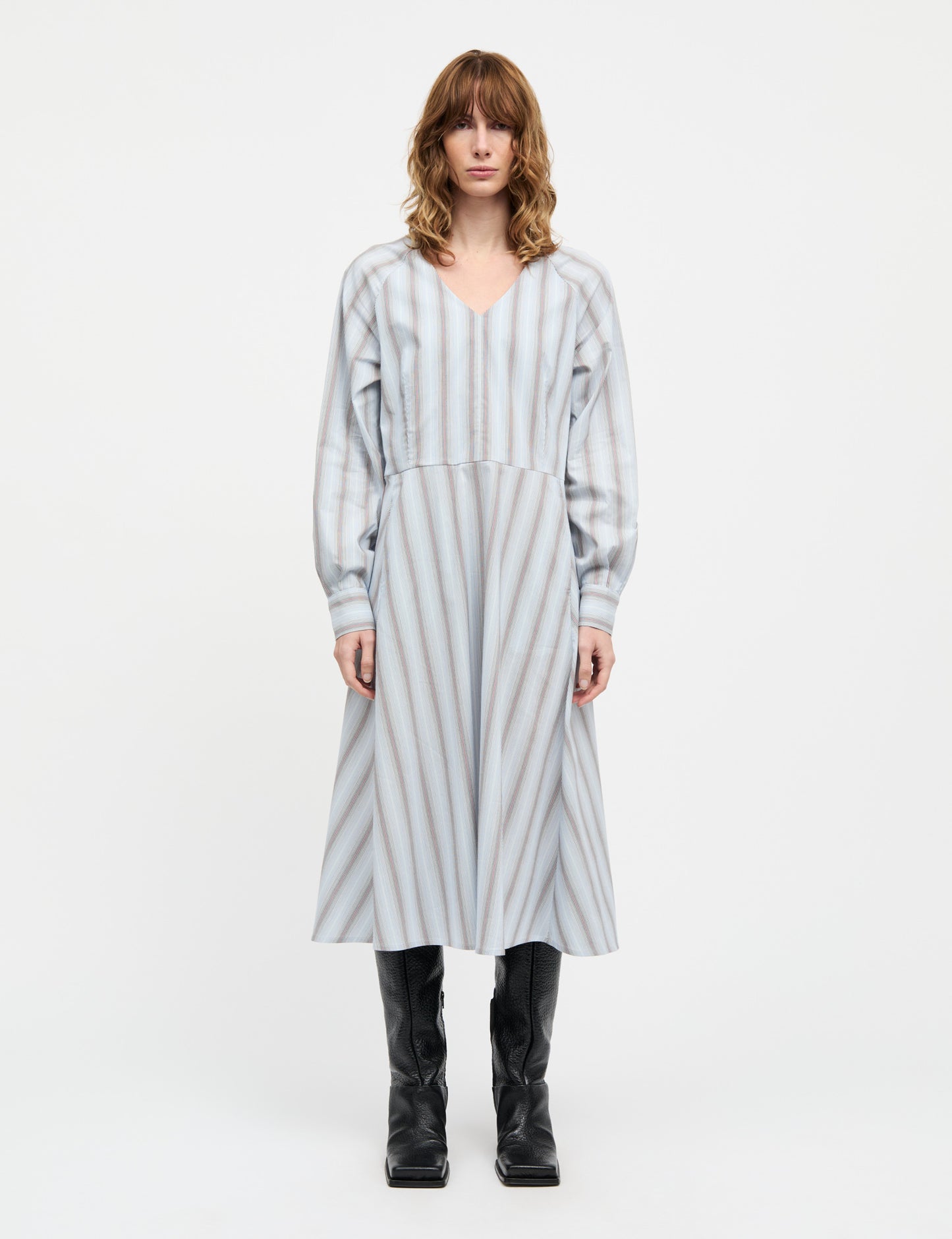 Poplinda Esme Dress, Shadow Pinstripe/Winery
