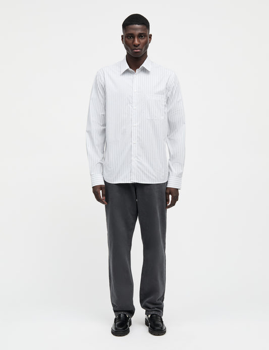 Prime Cotton Poplin Sune Shirt, White/Asphalt Stripe