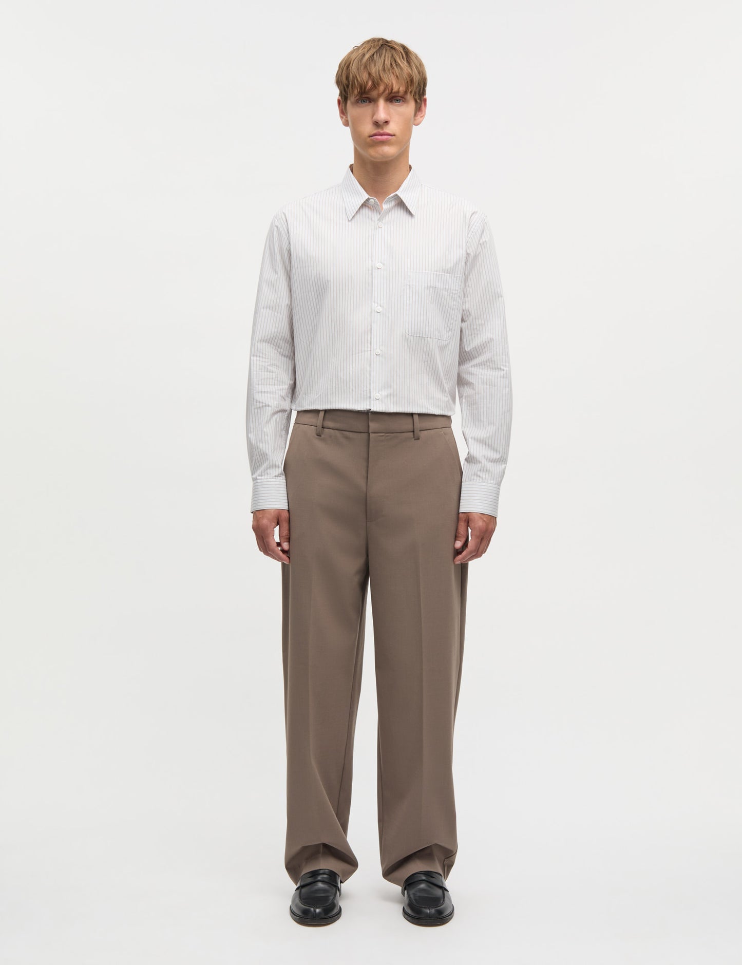 Prime Cotton Poplin Sune Shirt, Walnut Stripe