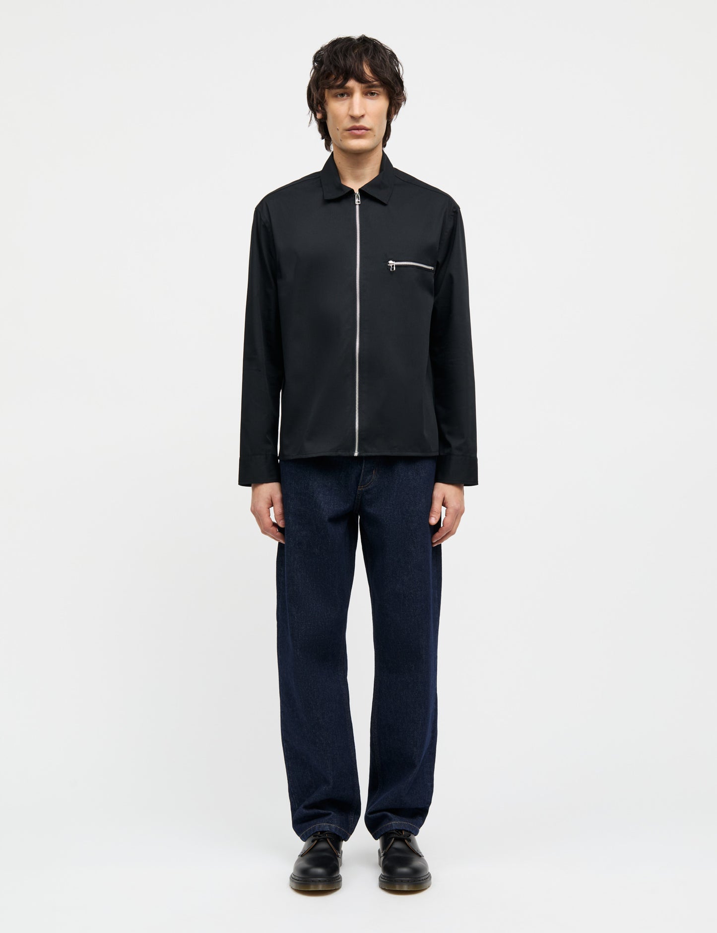 Narrow Twill Dexter Zip Shirt, Black