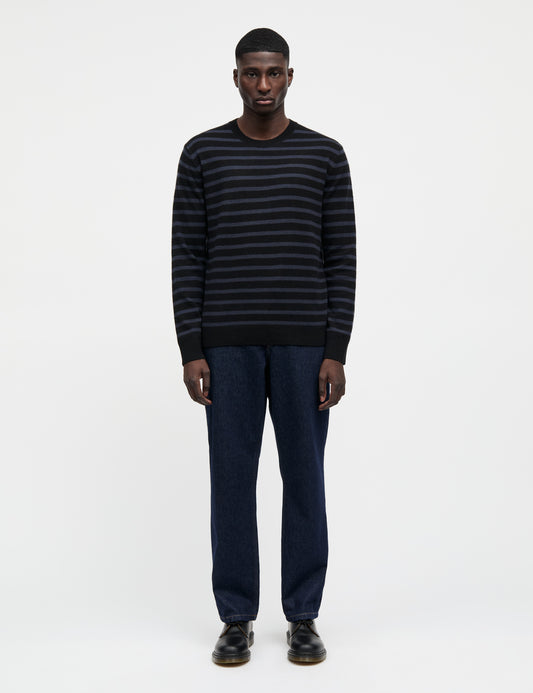 Cotton Jersey Stripe Frode Tee LS, Parisian Night/Black