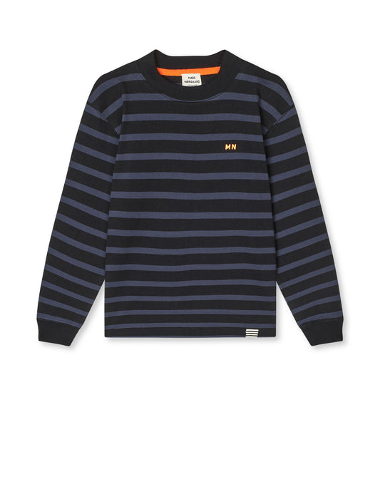 Cotton Jersey Stripe Carlito Tee LS, Parisian Night/Black