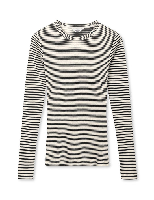 2x2 Cotton Stripe Tuba Tee LS, Vanilla Ice/Black