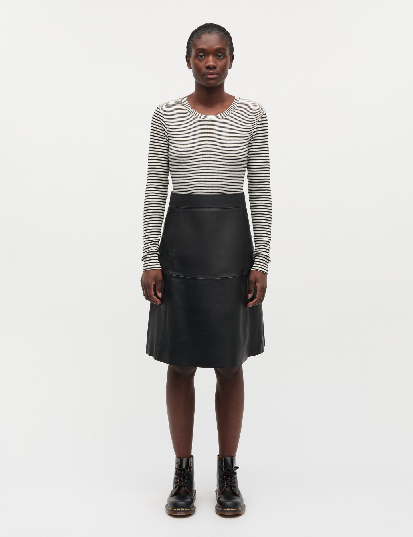 2x2 Cotton Stripe Tuba Tee LS, Vanilla Ice/Black