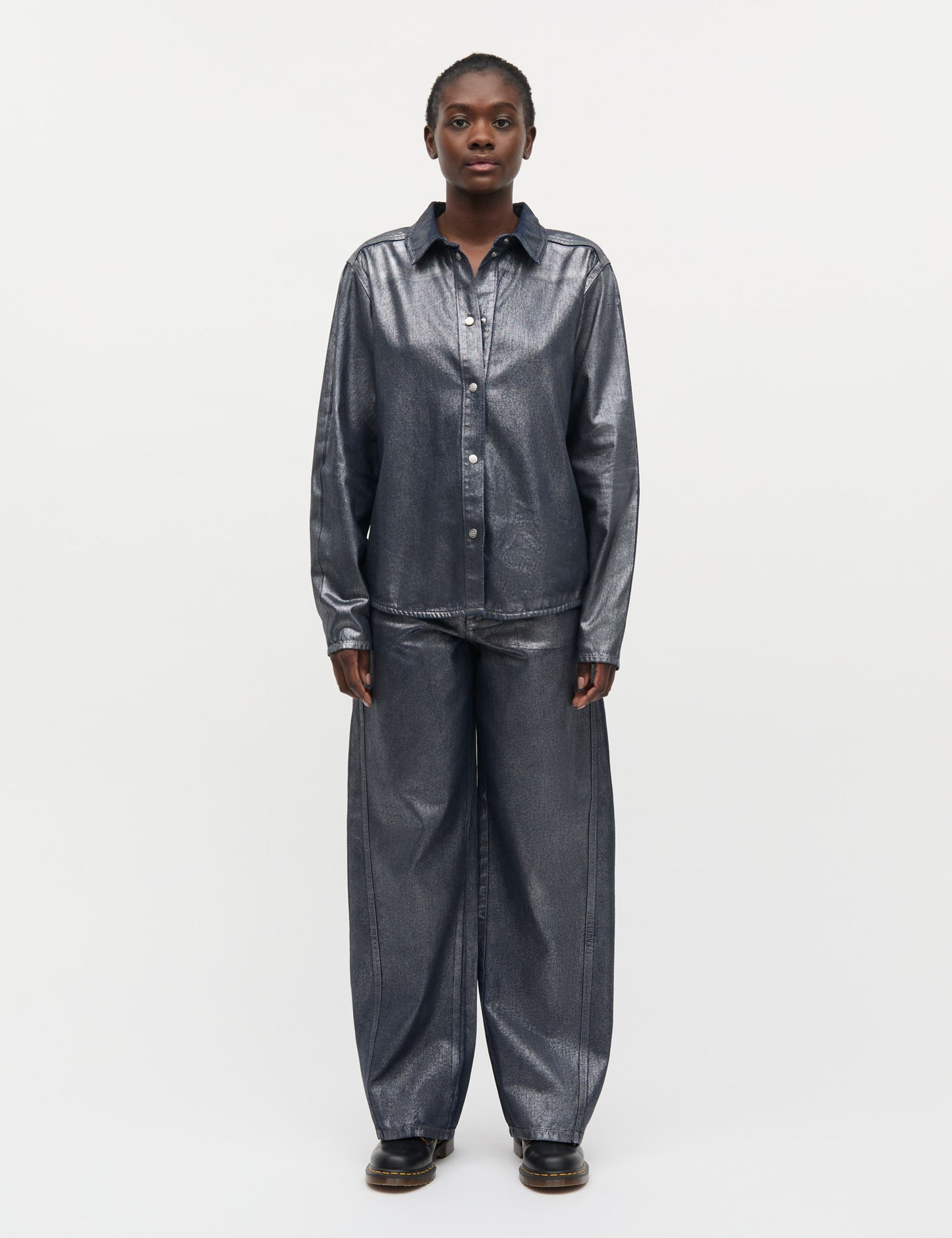Metallic Denim Christel Jeans, Vintage Blue/Gun Metal