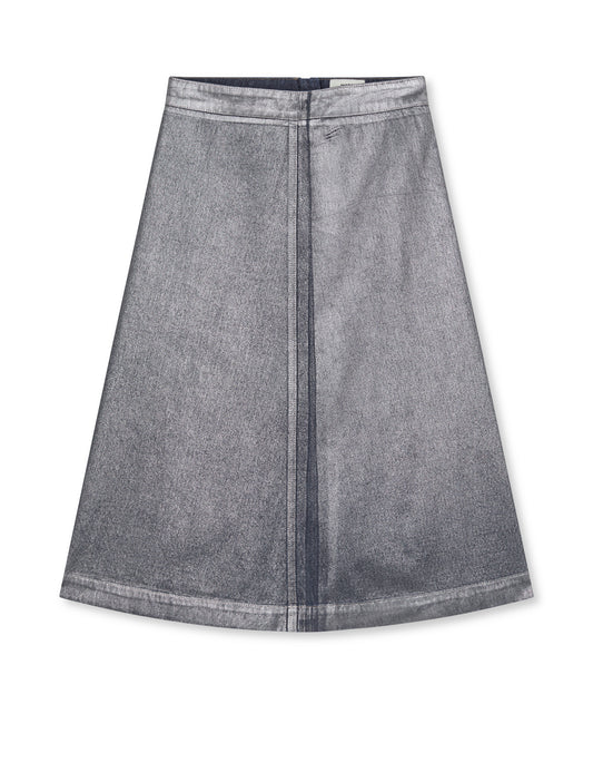 Metallic Denim Stellar Skirt, Vintage Blue/Gun Metal