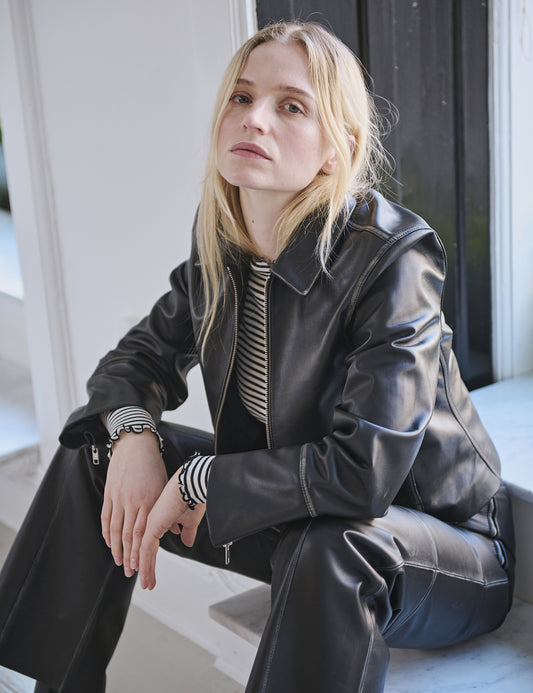 Smooth Leather Rachel Jacket, Black