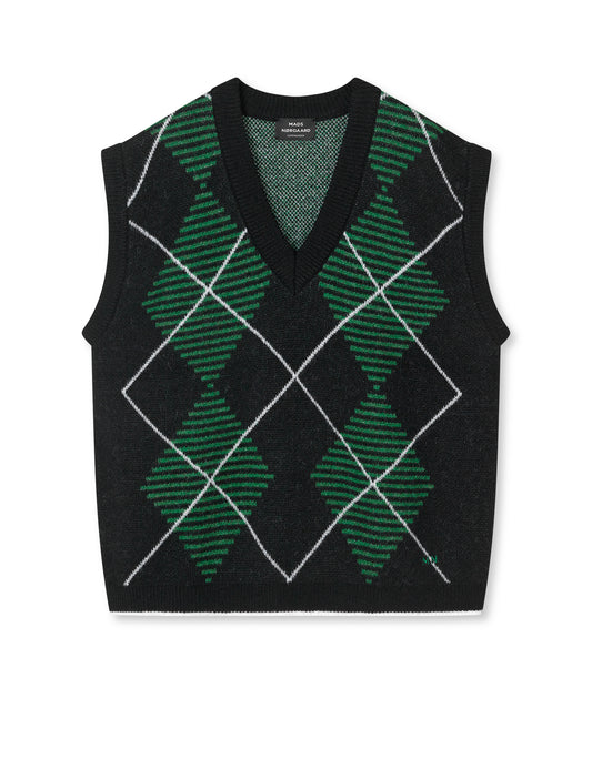 Comfy Wool Harper Argyle Vest, Black