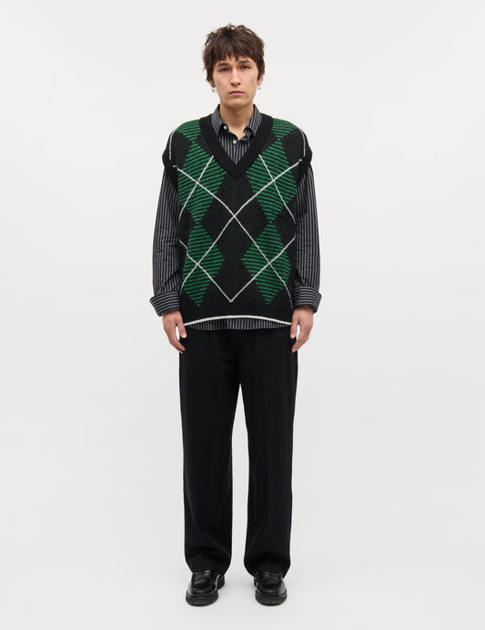Comfy Wool Harper Argyle Vest, Black