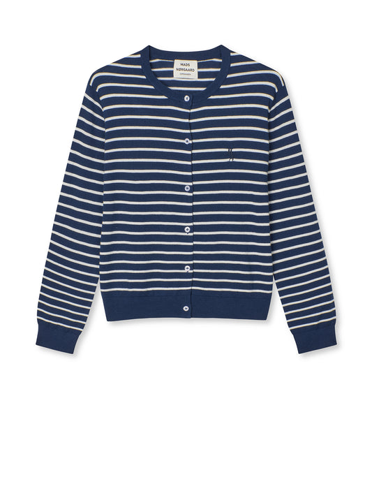 Fine Merino Charlot Stripe Cardigan, Parisian Night/Vanilla Ice