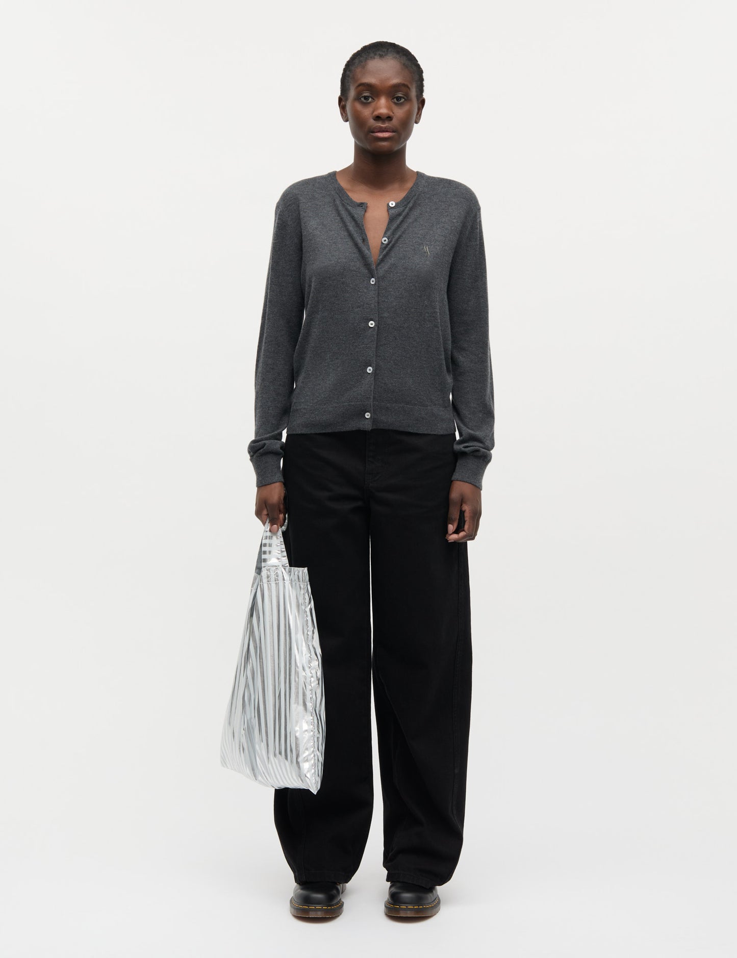 Fine Merino Charlot Cardigan, Dark Grey Melange