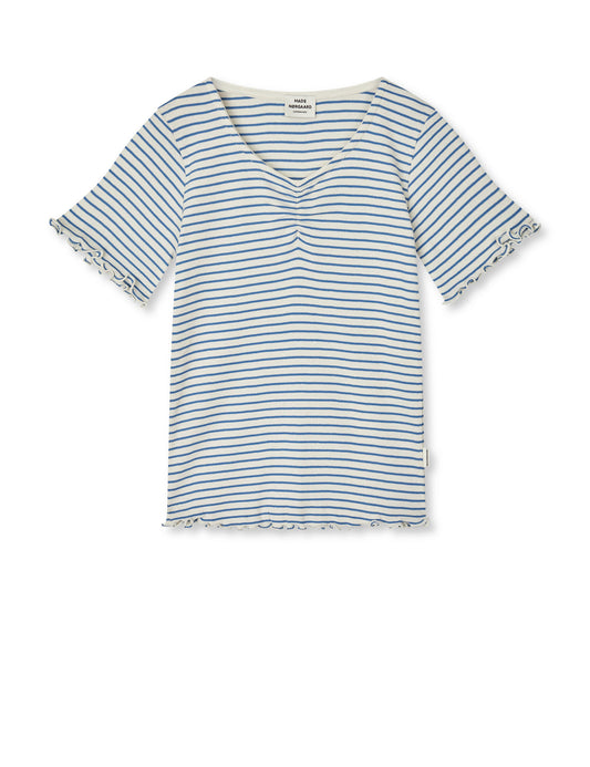 2x2 Cotton Stripe Tiki Tee, Vanilla Ice/Bright Cobalt