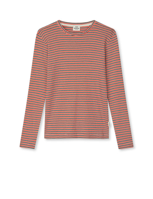 2x2 Cotton Stripe Talino Tee L/S, Fiery Red/Vanilla Ice