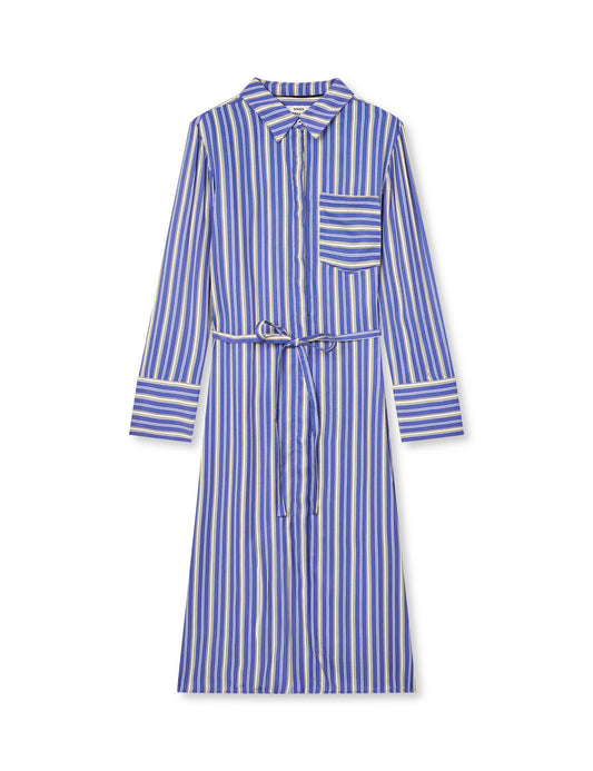 Delicate Twill Cany Dress AOP, Pinstripe AOP/Bright Cobalt