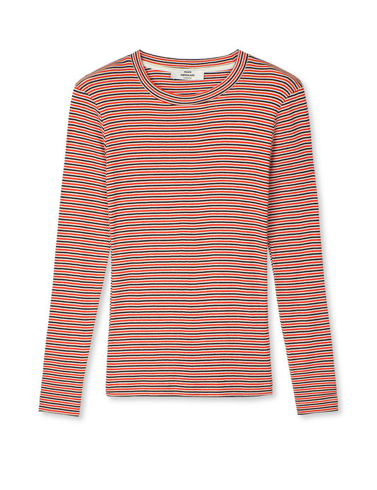 2x2 Cotton Stripe Tuba Tee LS, Fiery Red/Vanilla Ice