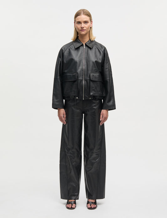 Shiny Leather Christel Pants, Black