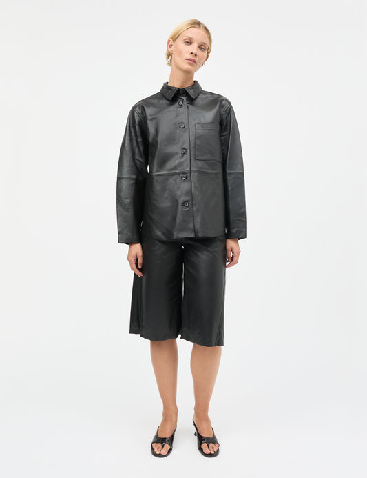 Shiny Leather Phoebe Shirt, Black