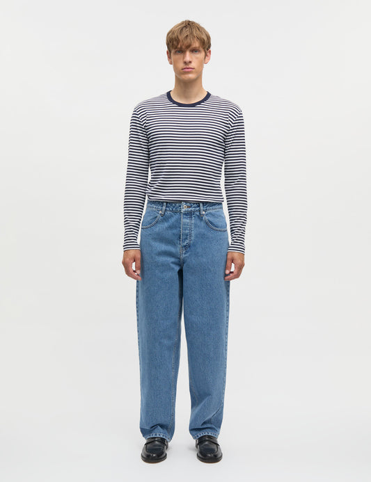 Duo Rib Tobias Tee LS, Sky Captain/White