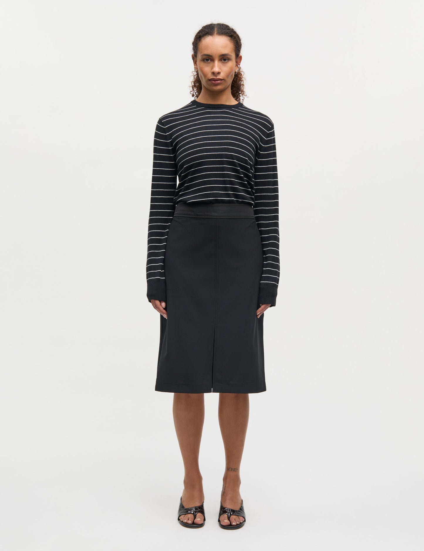 Fine Merino Emma Stripe Knit, Black/Vanilla Ice