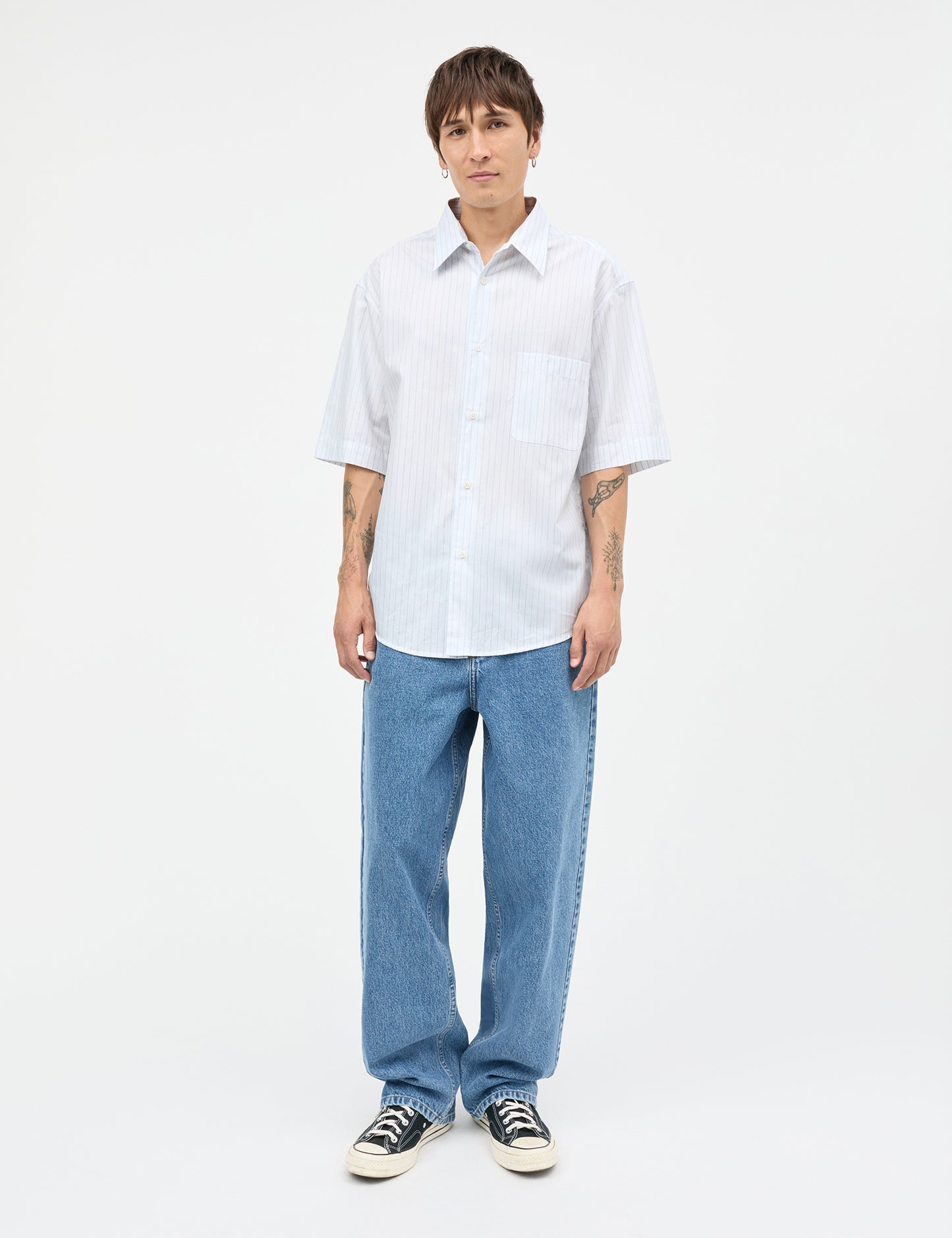 Cotton Soft Oskar Shirt SS, White/Bright Cobalt Stripe