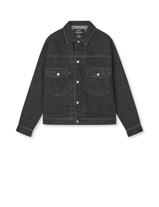 Arizona Black Denim Trucker Jacket, Black Grey Stone Wash