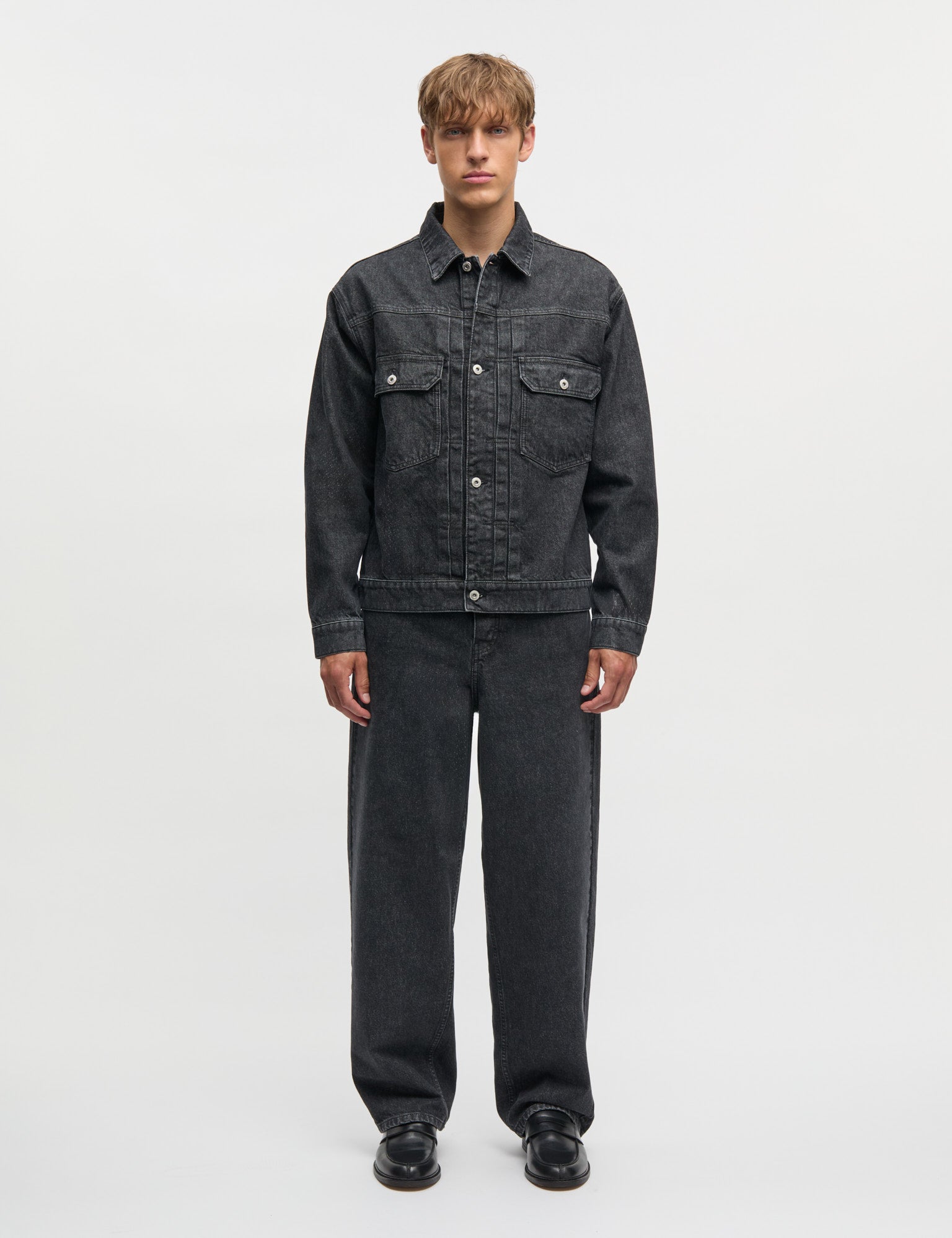 Arizona Black Denim Trucker Jacket, Black Grey Stone Wash – MADS