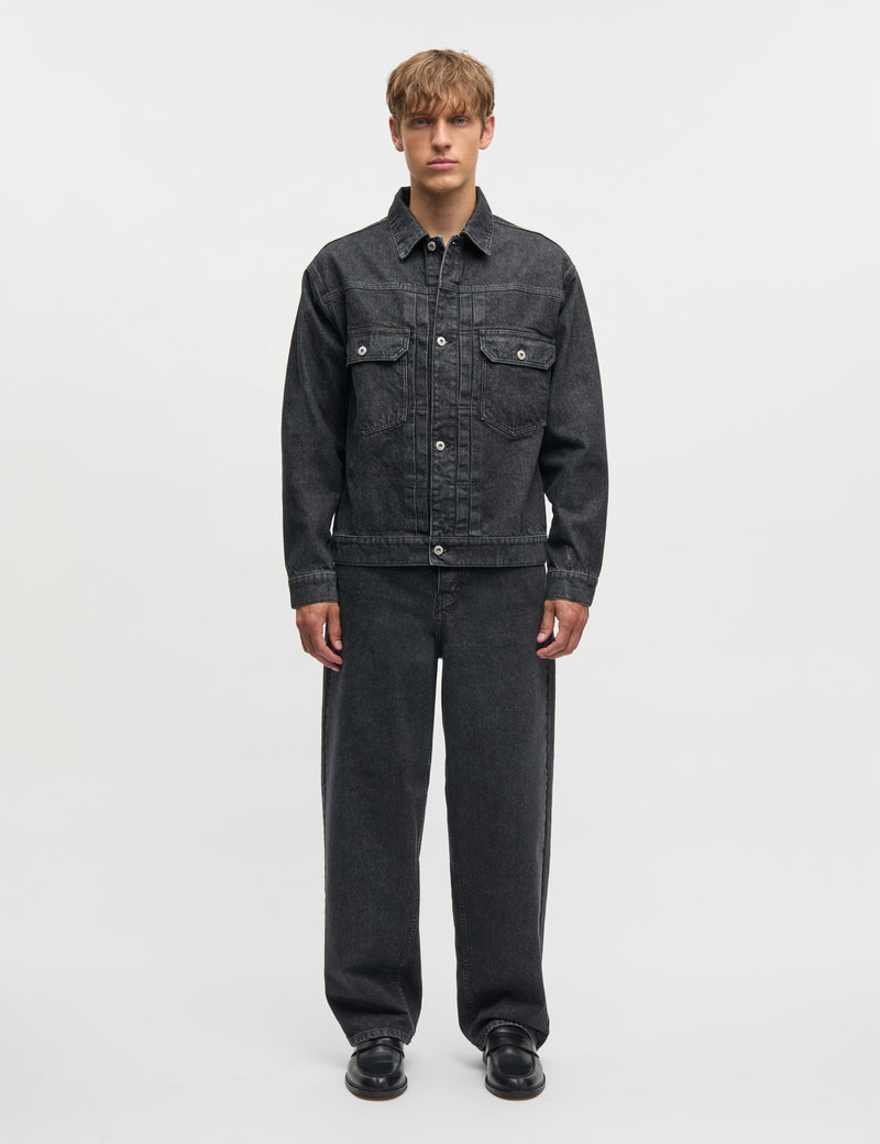 Arizona Black Denim Trucker Jacket, Black Grey Stone Wash – MADS