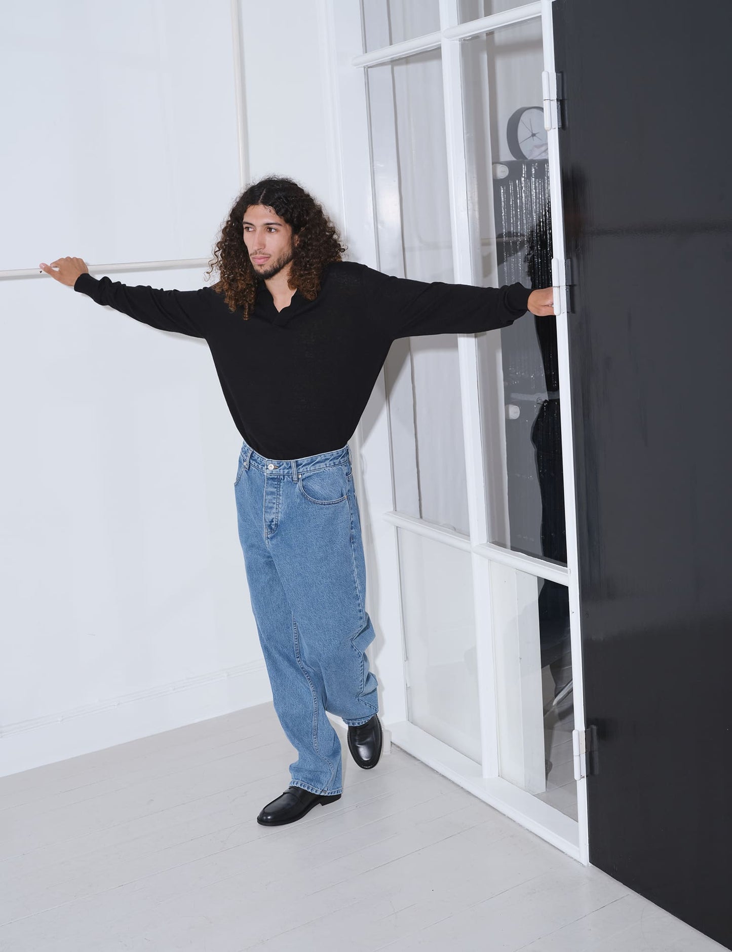 Cotton Lino Theo Polo LS Knit, Black