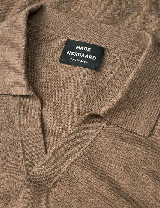 Cotton Lino Theo Polo LS Knit, Walnut