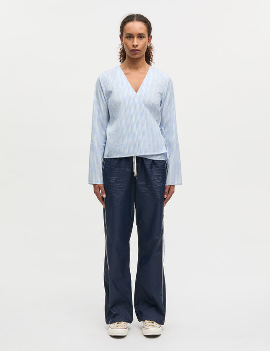 Mia Poplin Pam Wrap Top, Pinstripe/Provence