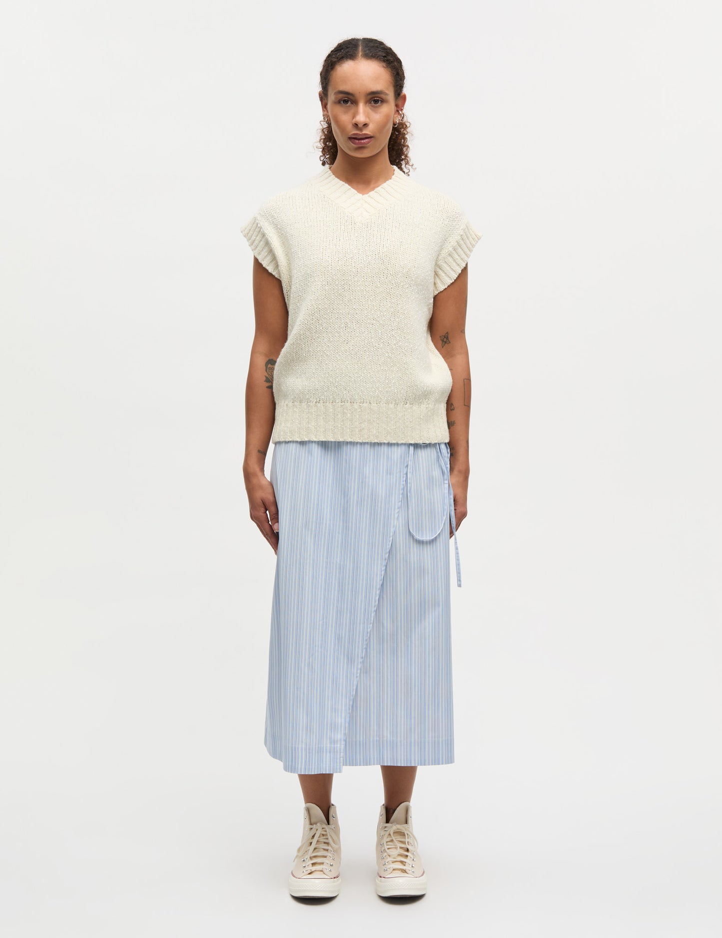 Mia Poplin Marty Wrap Skirt, Pinstripe/Provence