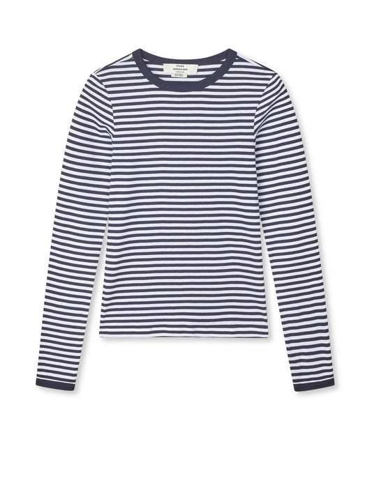 Grace Jersey Stripe Camille Tee LS, Sky Captain/White