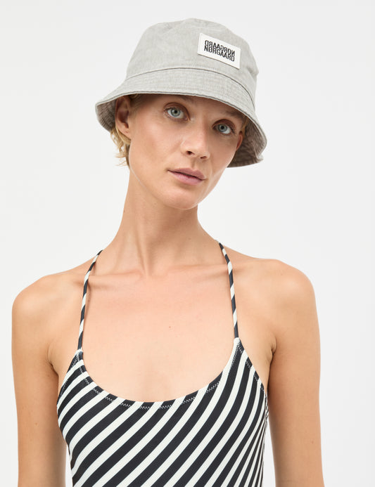 Washed Cotton Twill Bucket Hat, Grey Melange
