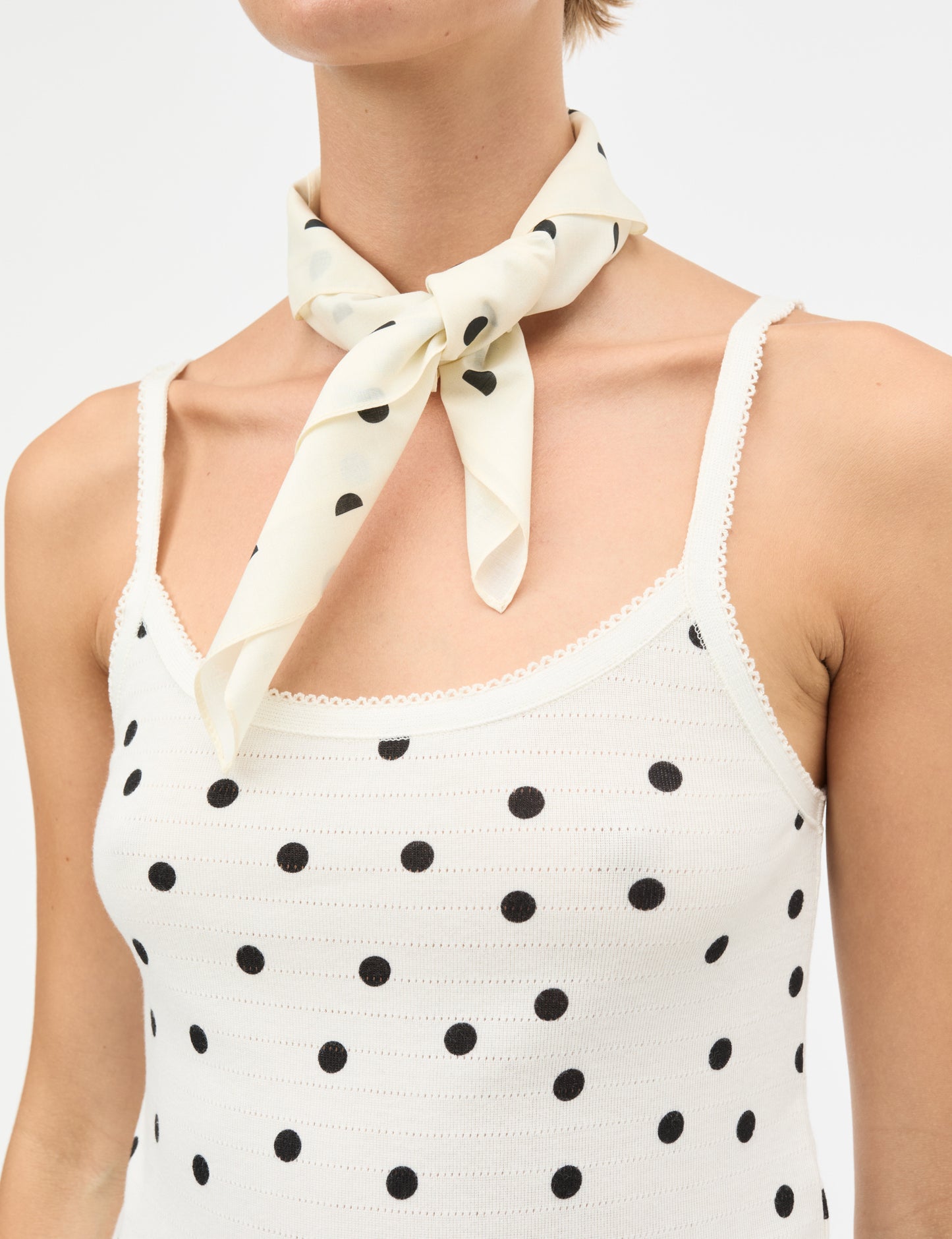 Soft Cotton Self Dot Scarf, Dot AOP/Black