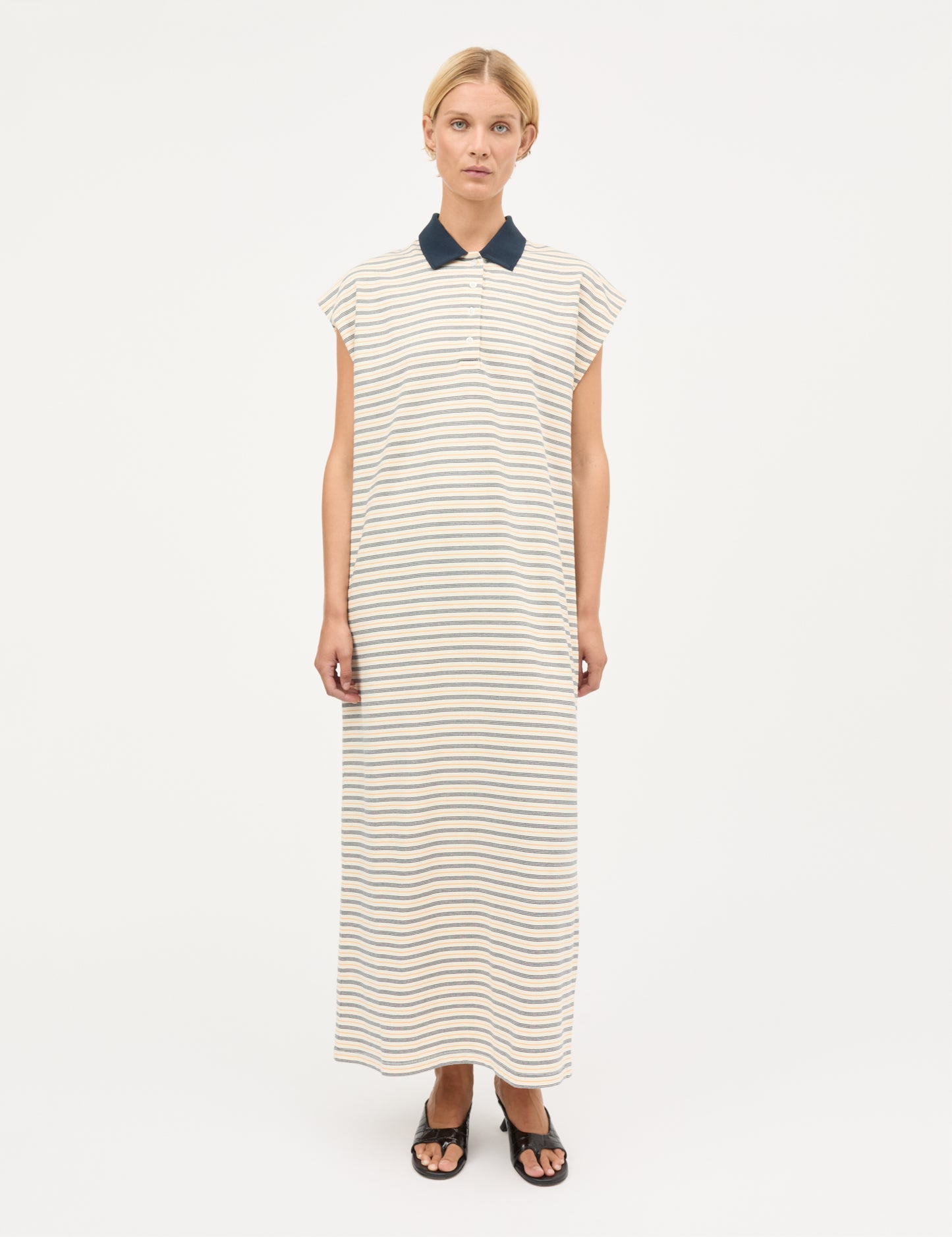 Light Terry Polly Dress, Vanilla Ice/Sky Captain/Zinnia