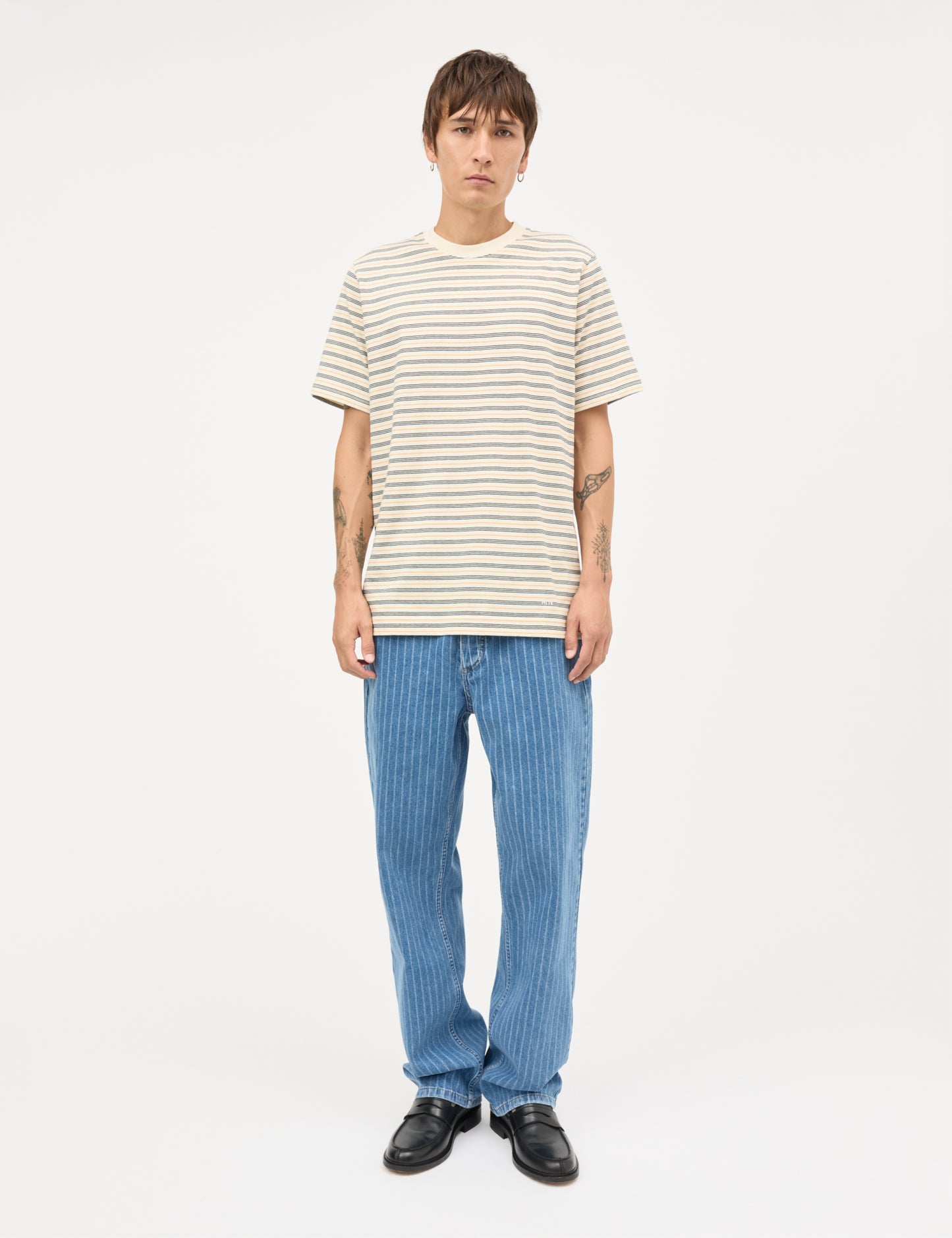 Cotton Jersey Stripe Frode Tee, Vanilla Ice/Sky Captain/Zinnia