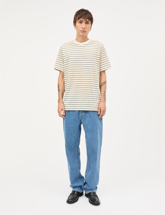 Cotton Jersey Stripe Frode Tee, Vanilla Ice/Sky Captain/Zinnia