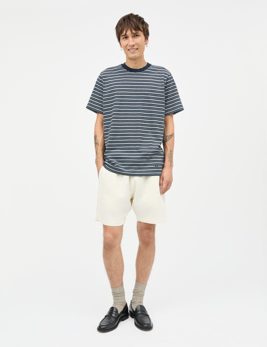 Cotton Jersey Stripe Frode Tee, Sky Captain/Vanilla Ice/Cashme
